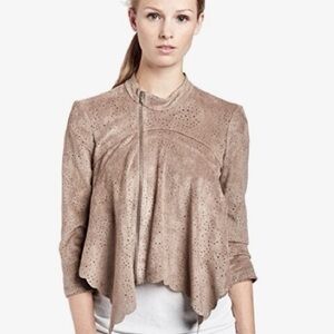 BCBGMaxAzria Brown Faux Suede Asymmetrical Crop Jacket